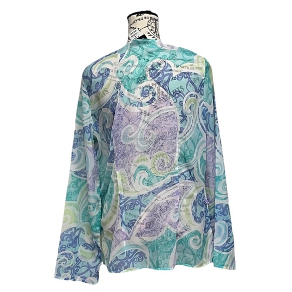 Vtg Retro Y2k Metro style Paisley Sheer Tunic Blouse Hippie Boho Peasent Fairy - Picture 4 of 8